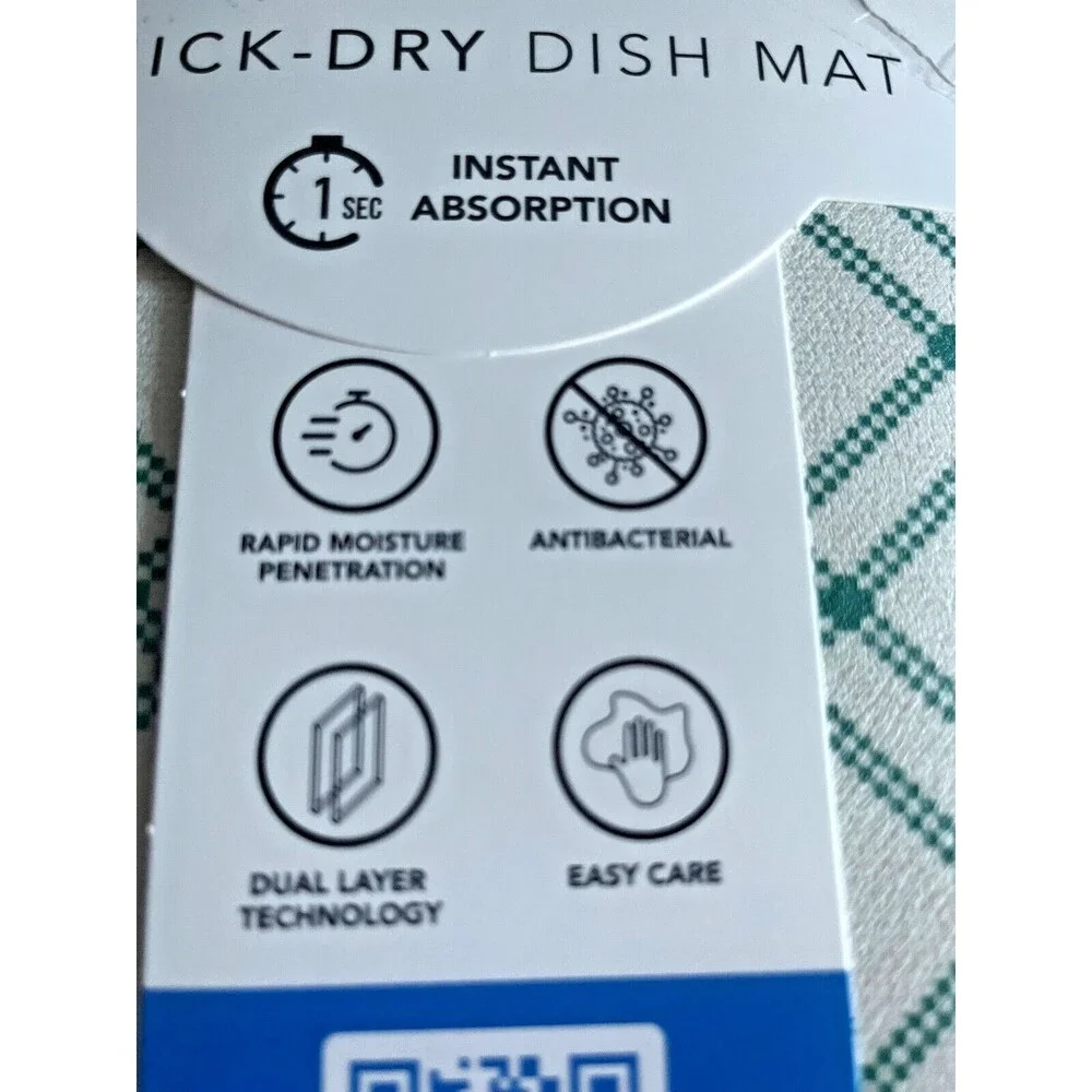 Watershed Quick Dry Kitchen Dish Drying Mat Set Of 2 Green Plaid Rubber Back